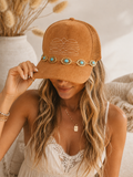 Western Boot Stitch Suede Hat - With Turquoise & Gold Belt Chain