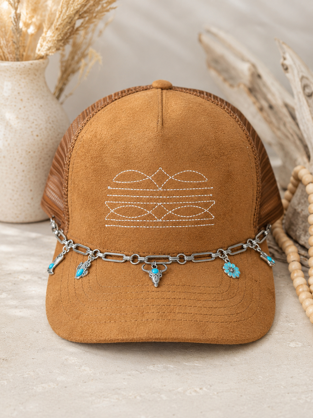 Western Boot Stitch Suede Hat - With Western Charm Chain