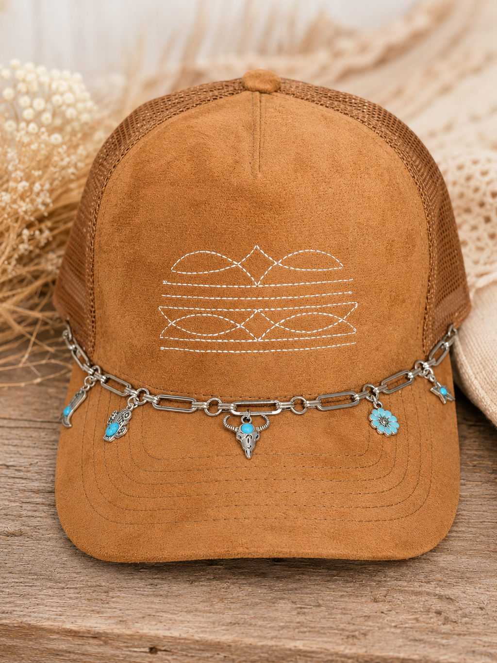 Western Boot Stitch Suede Hat - With Western Charm Chain