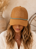 Western Boot Stitch Suede Hat - With Turquoise Chain