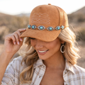 Western Boot Stitch Suede Hat - With Turquoise Belt Chain