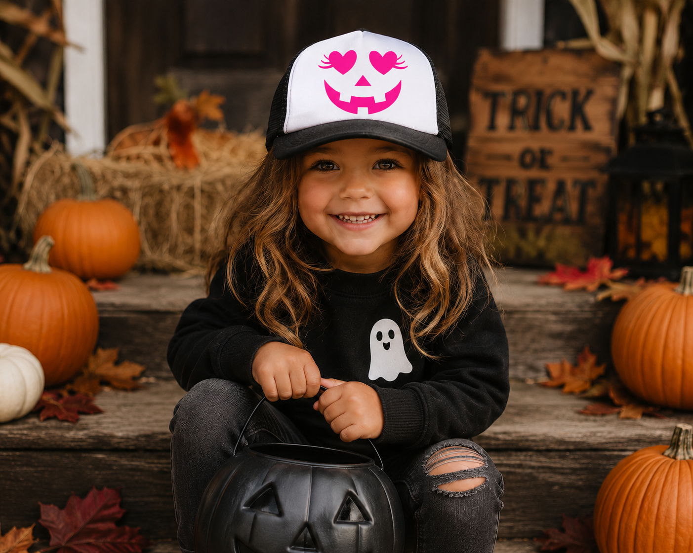 Girly Jack-o-Lantern Hat - Youth