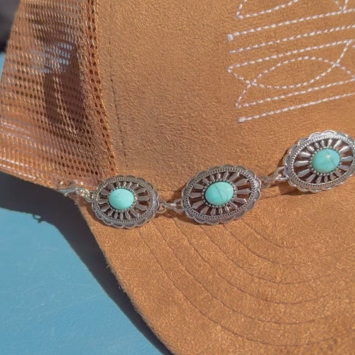 Western Boot Stitch Suede Hat - With Turquoise Belt Chain